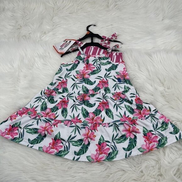 NEW TOMMY BAHAMA Kid's 2-Pack Dresses Size 2T Floral Striped Bow Tie Strap - Picture 1 of 10